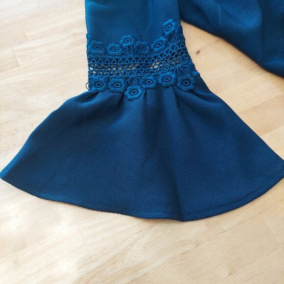 Eliza J- Blue Dress Cold Shoulder Bell Sleeve Exposed Zip Back Women's Size 12 - Picture 12 of 12